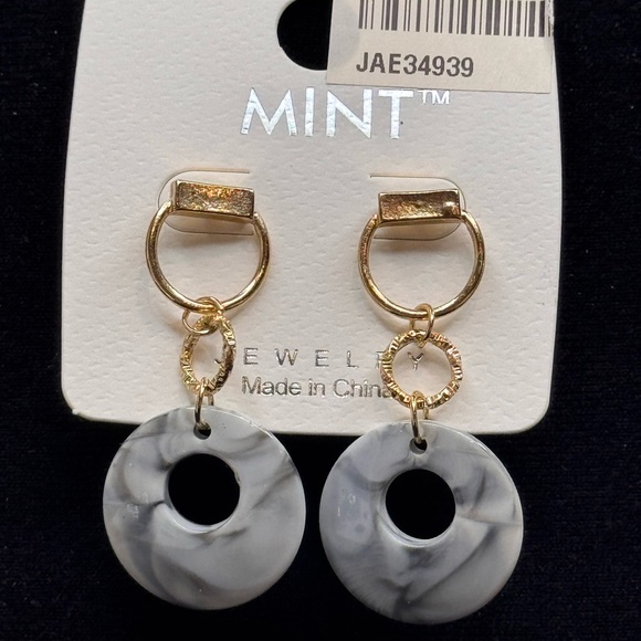 Mint Gold Tone & Marble Drop Earrings, 2” - Picture 4 of 7